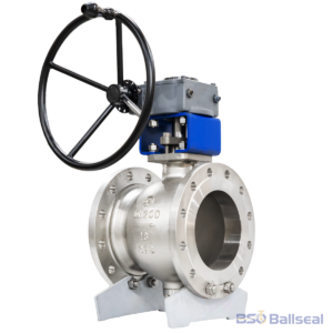 Premium stainless steel trunnion ball valve with gear actuator, 100% pressure tested by BSO Ballseal.