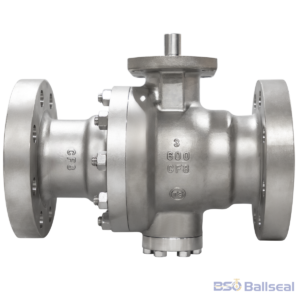 SS304 (CF8) bare stem trunnion ball valve with RF flanged ends, featuring a precision-machined ball for smooth operation and long service life.