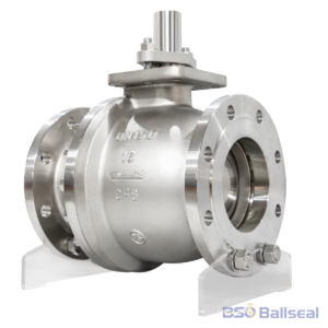 Heavy-duty stainless steel trunnion ball valve body with superior corrosion resistance, ideal for severe industrial fluid control.