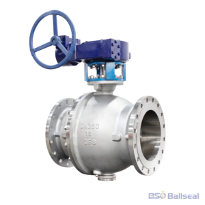 Manual worm gear operated trunnion ball valve for industrial flow control, providing reliable shut-off in high-pressure environments.