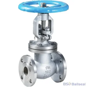 Premium 1-1/4 inch CF8 (304) stainless steel globe valve, Class 150 flanged connection, equipped with a blue handwheel and OS&Y structure for precise flow control.