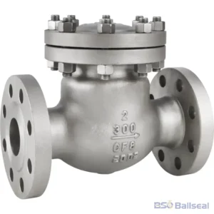 Heavy-duty 2-inch CF8 (304) stainless steel swing check valve, Class 300 RF flanged, featuring a bolted cover for high-pressure industrial pipeline applications.