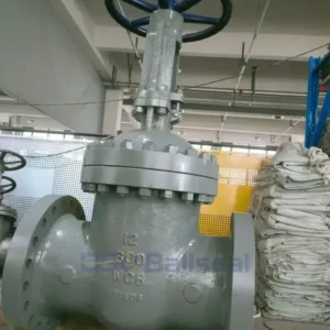BSO Ballseal factory production line featuring a heavy-duty 12-inch Class 300 WCB cast steel flanged gate valve.
