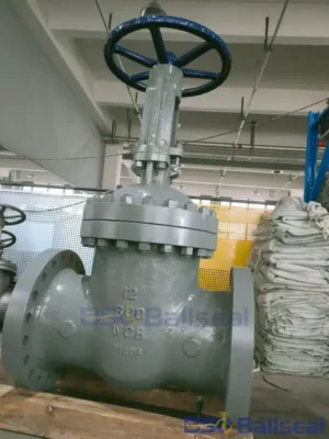 BSO Ballseal factory production line featuring a heavy-duty 12-inch Class 300 WCB cast steel flanged gate valve.
