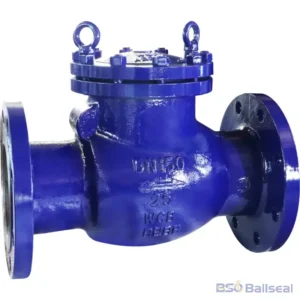 Large diameter DN150 (6-inch) WCB cast steel flanged swing check valve, PN25 rating, equipped with lifting lugs for safe and heavy-duty industrial pipeline installation.